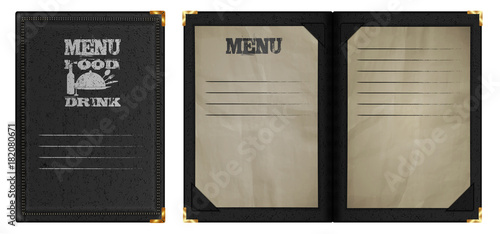 restaurant menu notebook in black leather binding