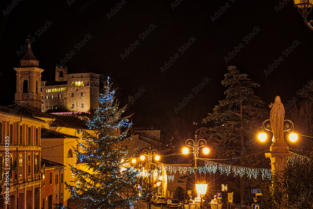 Naklejka premium Blessed Virgin Mary in front of ancient castle