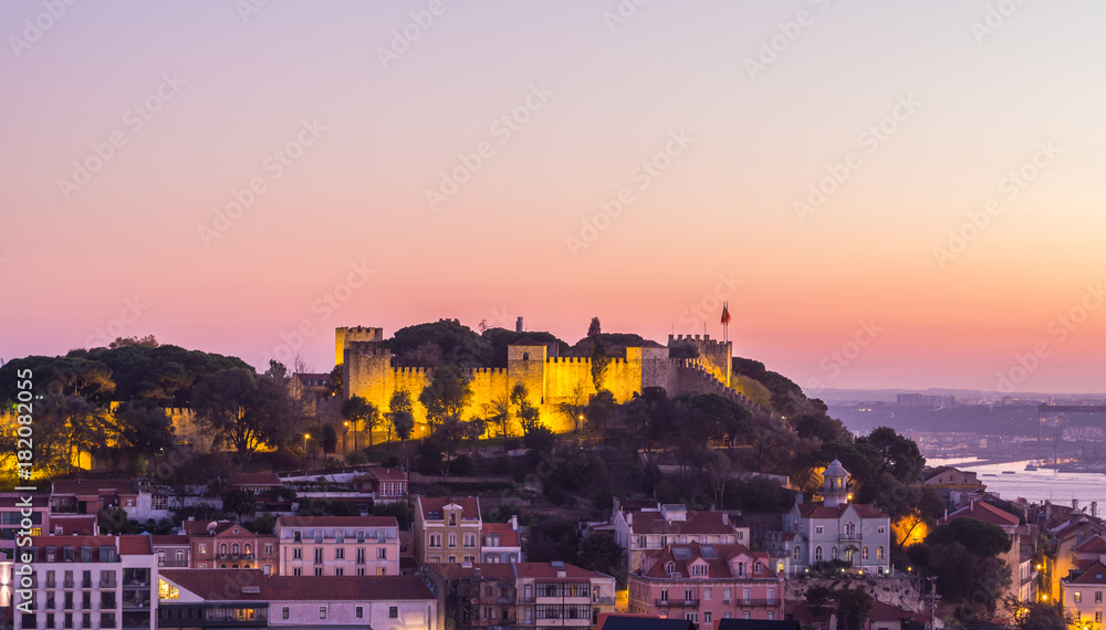 Cityscape of Lisbon, Portugal, at sunset
