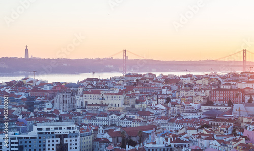 Cityscape of Lisbon, Portugal, at sunset photo