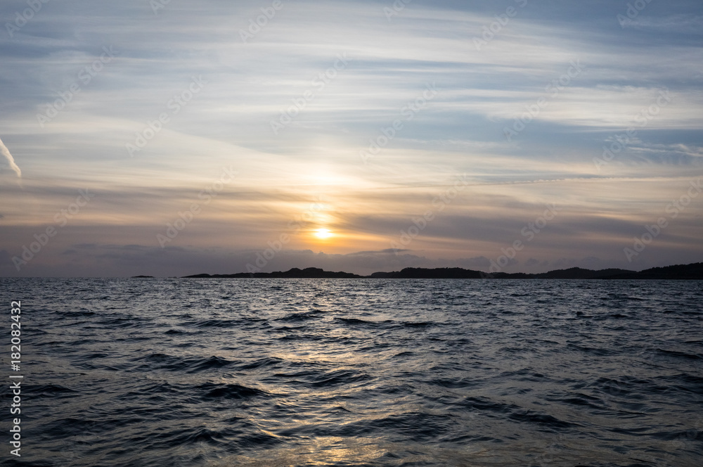 Sun is setting over the archipelago, Kristiansand Norway
