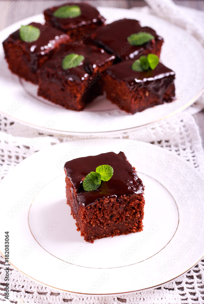 Chocolate cake with chocolate glaze sliced Chocolate cake with chocolate glaze sliced