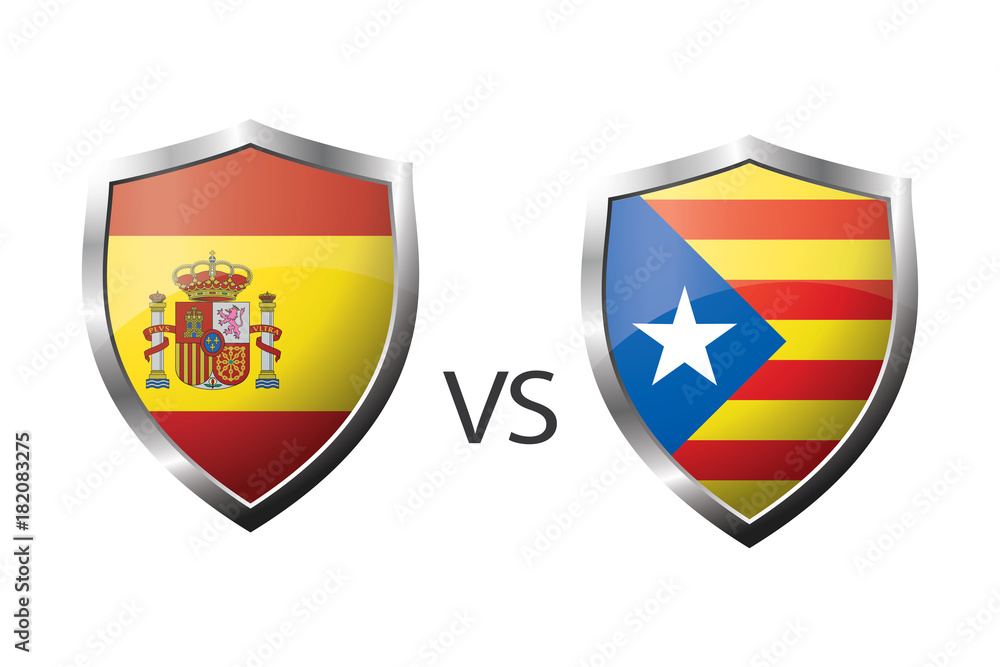 Flag of Spain and flag of Catalonia,concept design of confrontation Flag of Spain and flag of Catalonia,concept design of confrontation