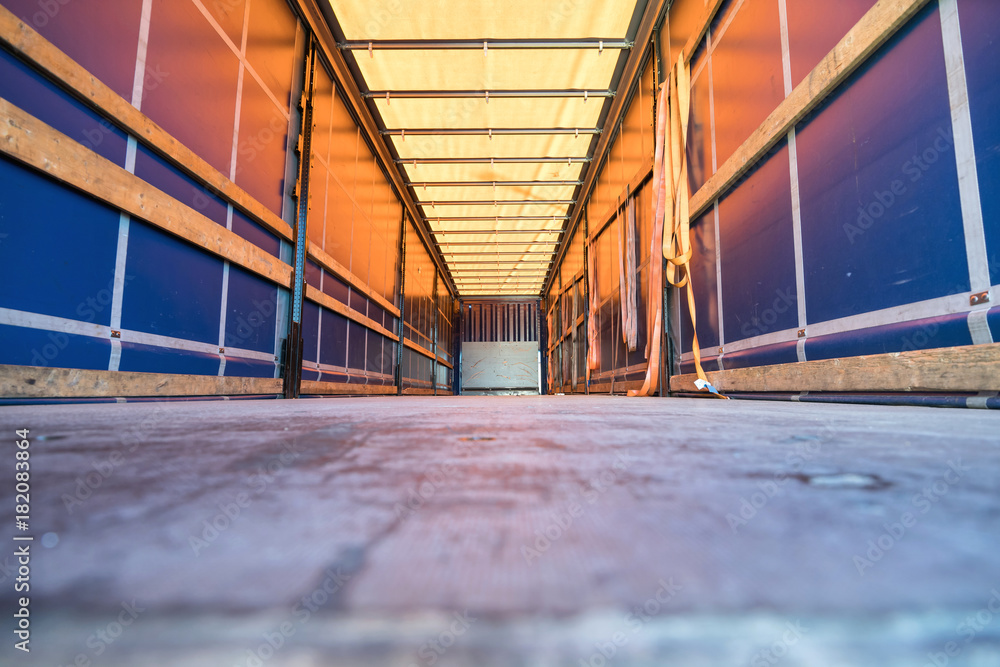 Fototapeta premium cargo area of a curtain side trailer