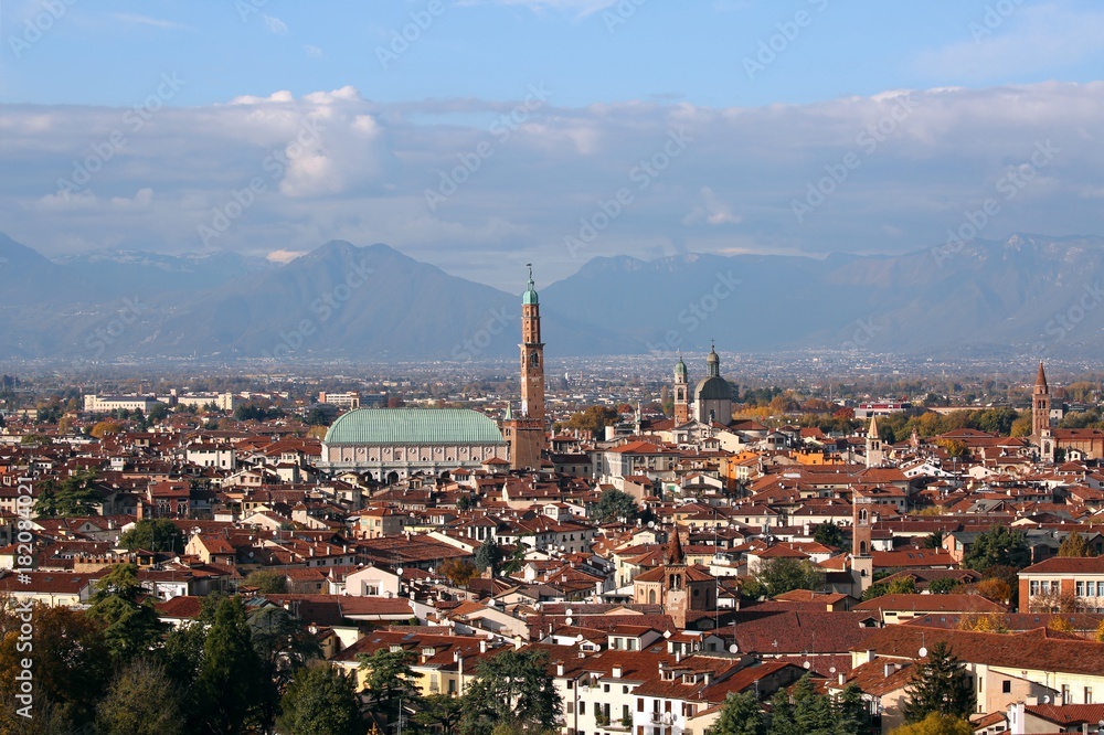 Wide panoramic view of VICENZA city in Northen Italy and the fam