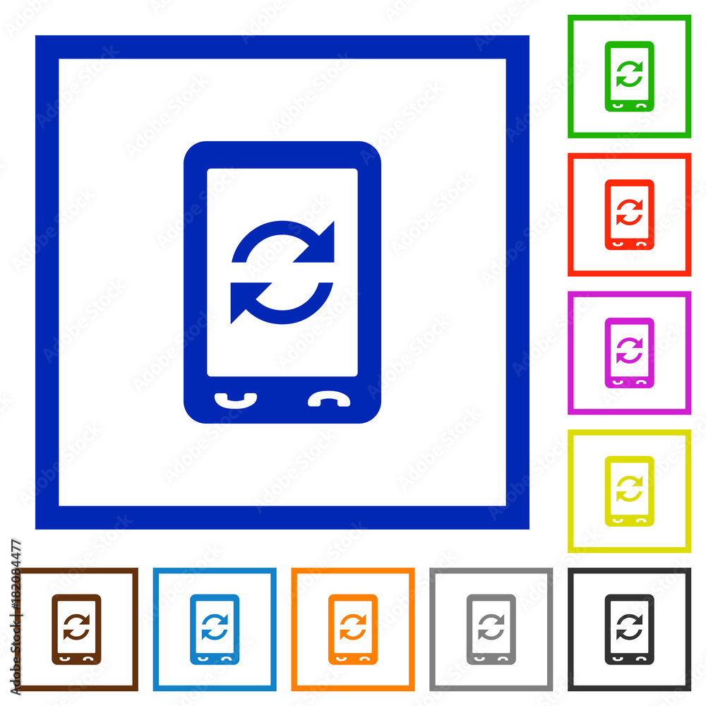 Mobile syncronize flat framed icons Mobile syncronize flat framed icons