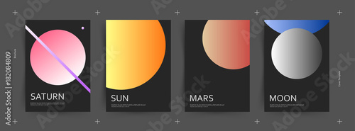Space, planet covers set. Colorful bubble shapes composition. Trendy minimal design. Eps10 vector.