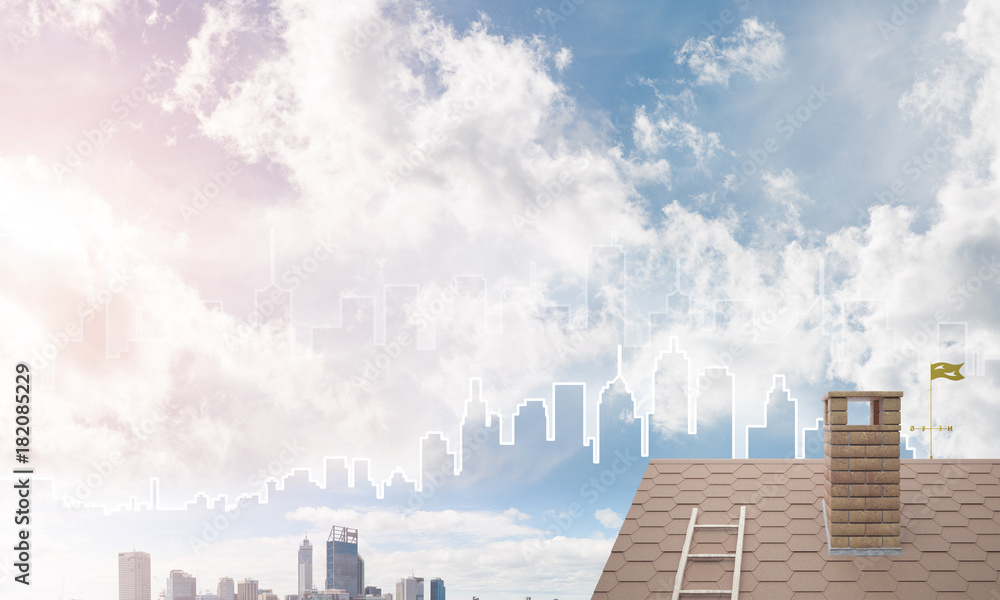 Fototapeta premium Concept of real estate and construction with drawn silhouette on big city background