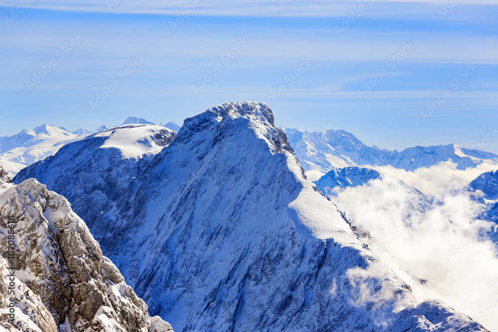 Winter landscape with view to the Zugspitze	