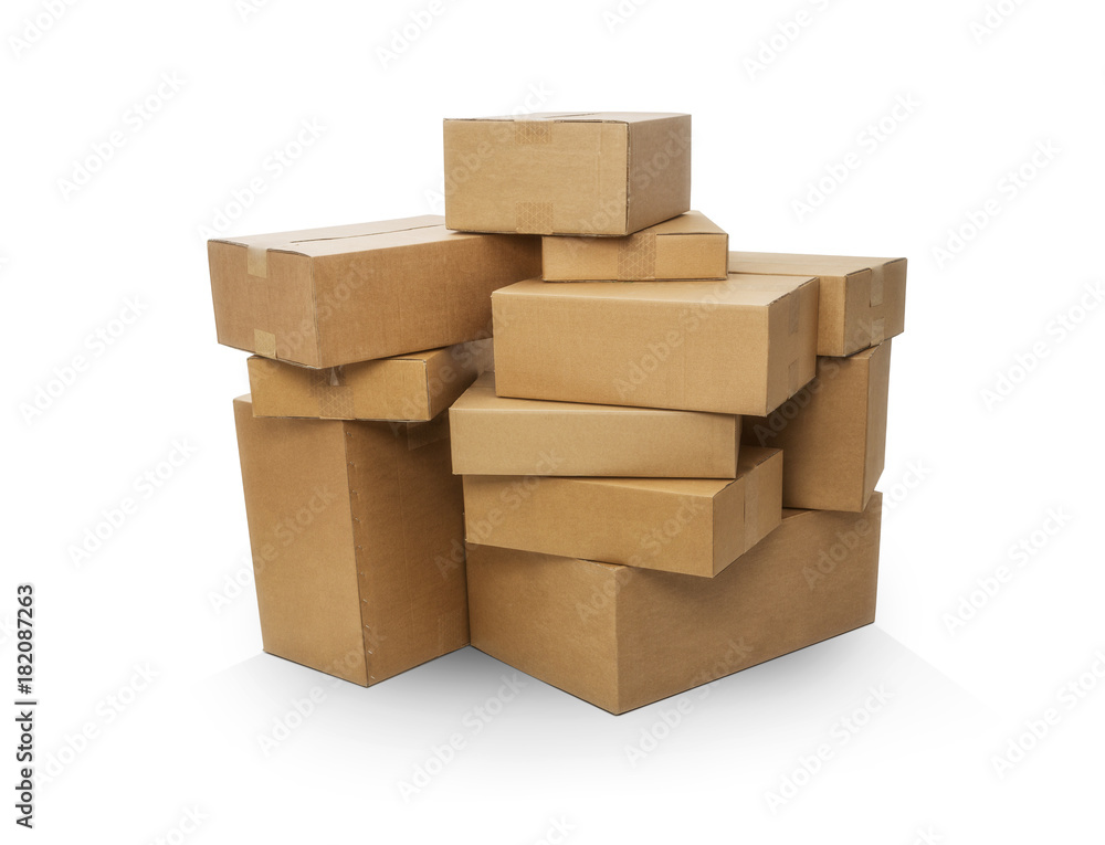 Obraz premium Different cardboard boxes on white background, included clipping path