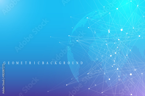 Big data complex world globe. Graphic abstract background communication. Perspective backdrop of depth. Virtual minimal array with compounds. Digital data visualization. Vector illustration Big data.