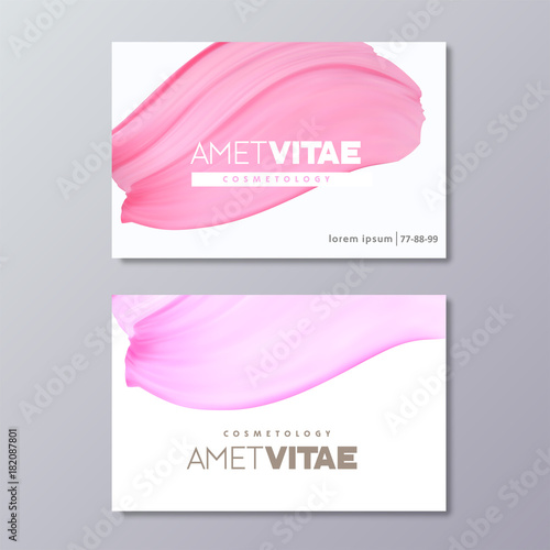 Pink pastel color art abstract business card template. Paint brush colorful smudge isolated on white, vector illustration.