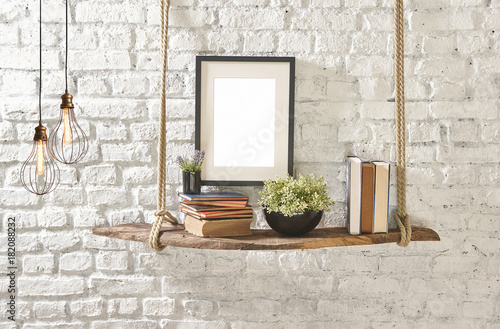 brick wall drift wood shelves and frame concept decor different style