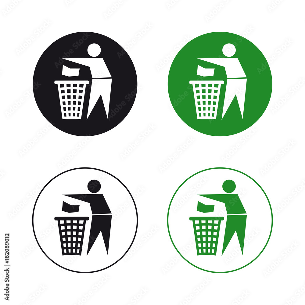 Throw away garbage sign set Throw away garbage sign set