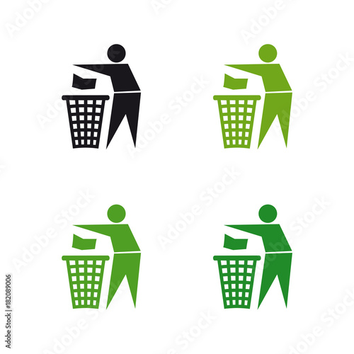 Throw away garbage sign set