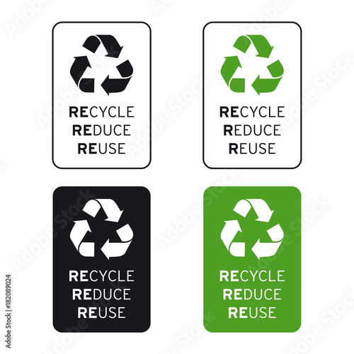 Recycle reduce reuse logo sign set