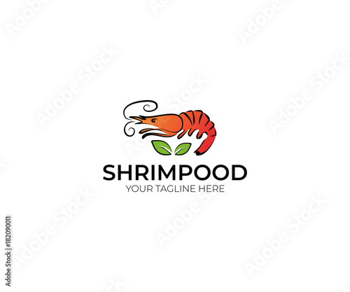 Shrimp Logo Template. Seafood Vector Design. Sea Life Line Colorful Illustration