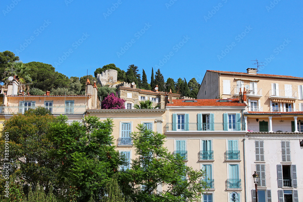 old town Hyères - castle on the hill in background - France