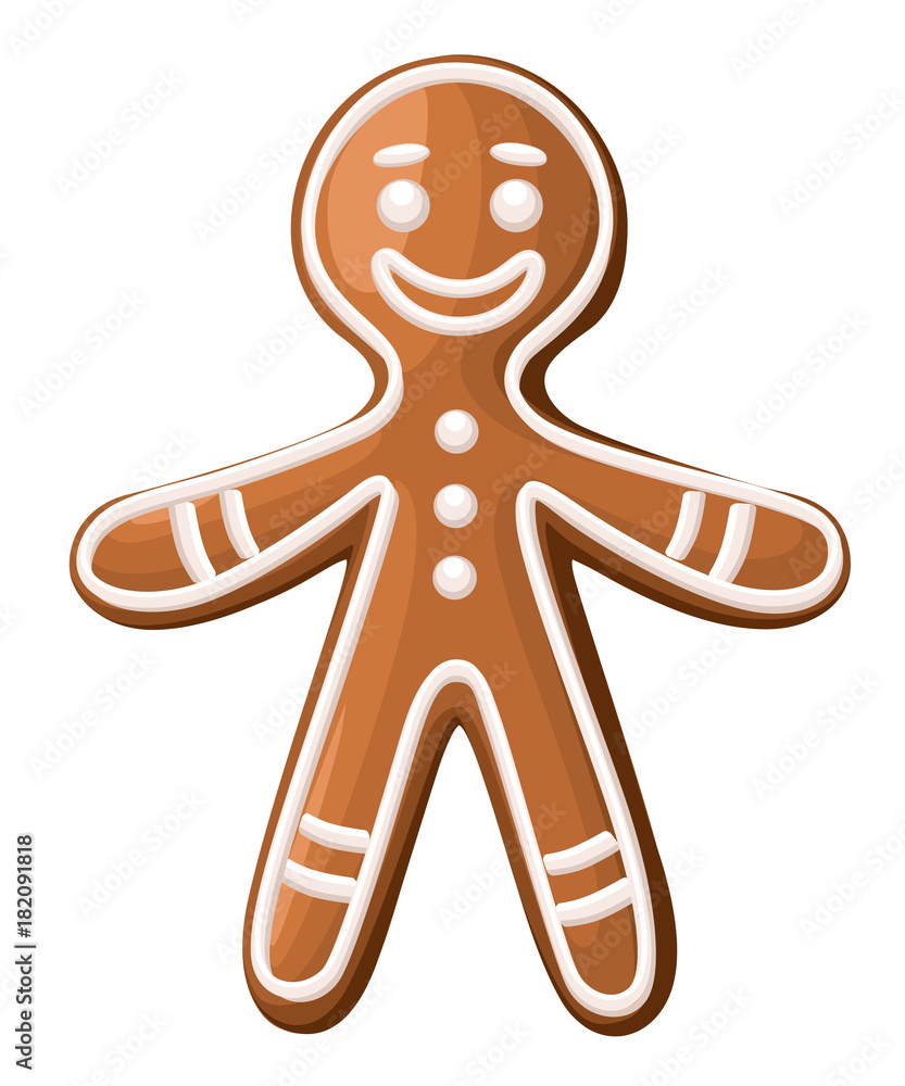 Christmas gingerbread man cookie. Isolated on white background. Holiday vector Illustration. Christmas gingerbread man cookie. Isolated on white background. Holiday vector Illustration.