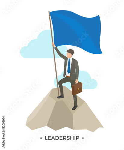 Leadership Man with Flag on Vector Illustration