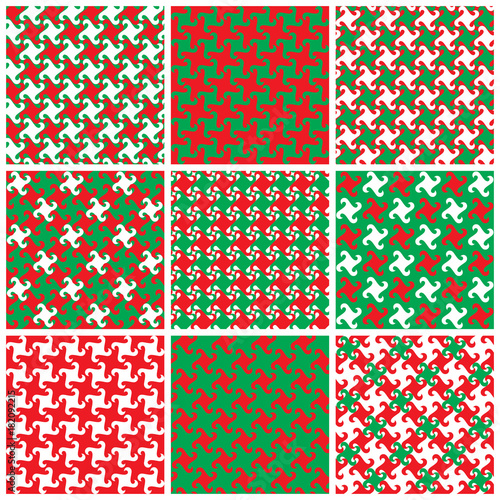 Collection of swirly abstract patterns in holiday colors. 