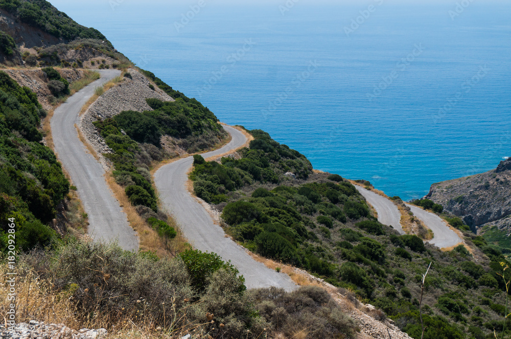 Snake or spiral road at Kythera island in Greece
