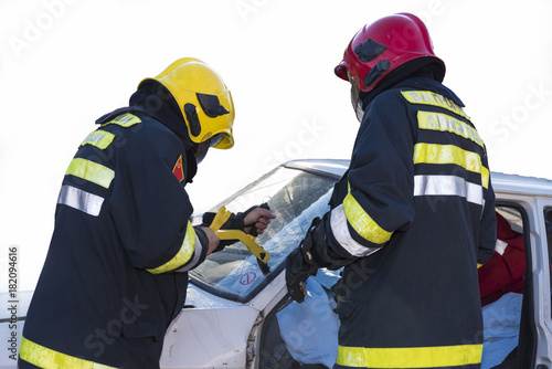 firefighters on a traffic accident