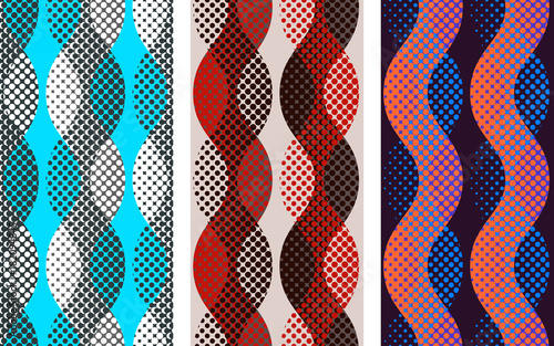 Abstract seamless pattern set. Pixelated waves motif background geometric shapes. Print imitation illustration
