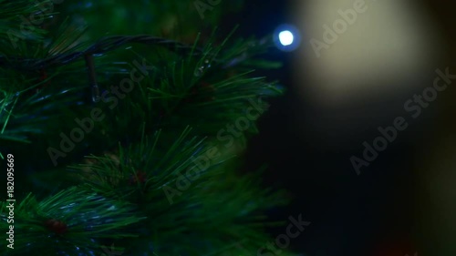 Pan Over A Christmas Tree With Flickering Lights, Winter Holiday, Christmas