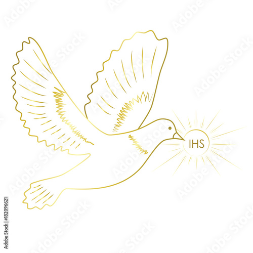 Pigeon with IHS symbol - first communion invitation design.