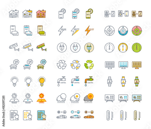 Set of Line Icons of Smart Home