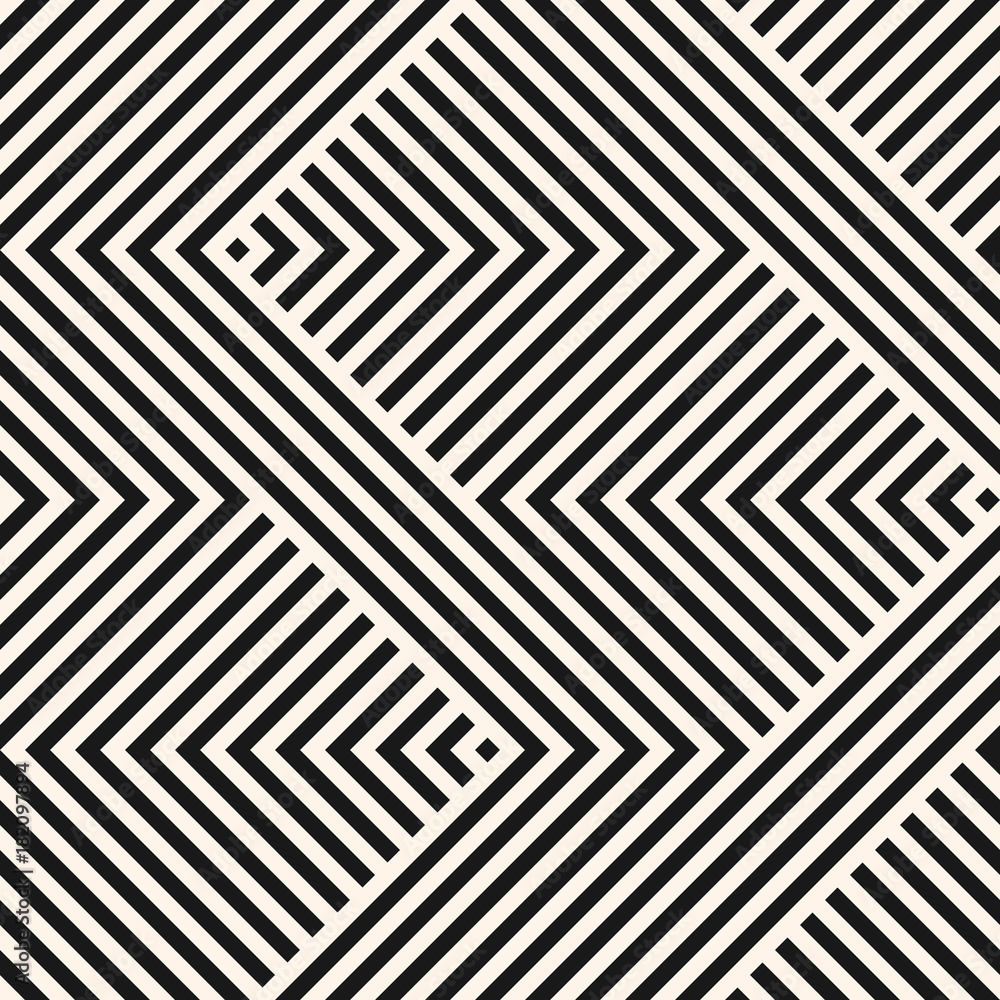 Vector geometric lines pattern. Abstract graphic striped ornament. Simple black and white stripes, zigzag shapes. Modern stylish monochrome linear background. Repeat design for decor, prints, covers Vector geometric lines pattern. Abstract graphic striped ornament. Simple black and white stripes, zigzag shapes. Modern stylish monochrome linear background. Repeat design for decor, prints, covers