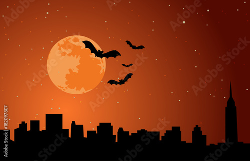 Halloween Holiday Background Moon Skyline Illustration Vector