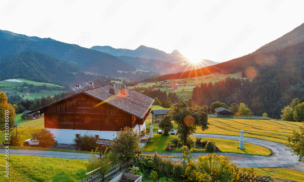 custom made wallpaper toronto digitalWestern Carinthia Alpine village sunrise landscape, Austria.