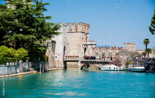 medieval castle Scaliger in old town of Sirmione . beautiful lake Lago di Garda, Italy. June 19, 2017