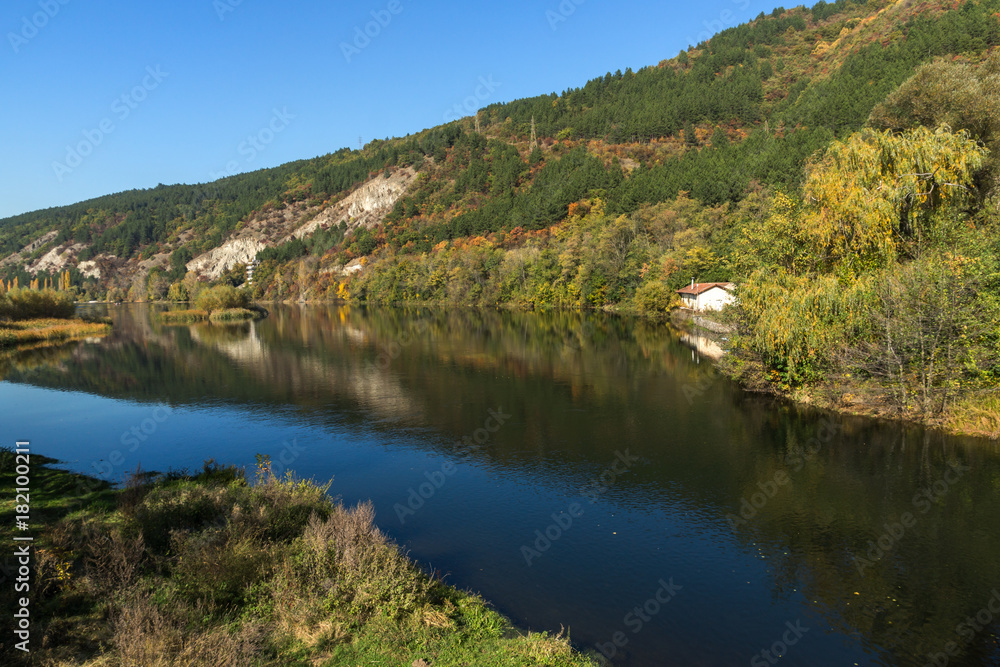 Autumn Landscape of Iskar River near Pancharevo lake, Sofia city Region, Bulgaria