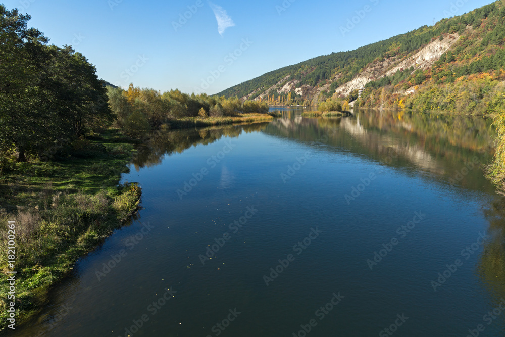 Autumn Landscape of Iskar River near Pancharevo lake, Sofia city Region, Bulgaria