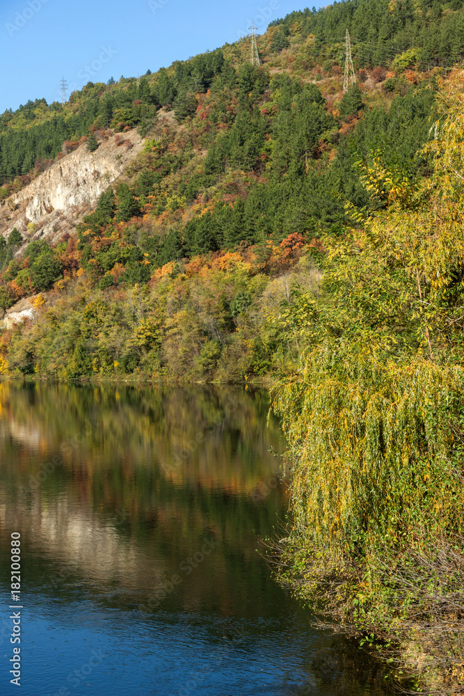 Autumn Landscape of Iskar River near Pancharevo lake, Sofia city Region, Bulgaria