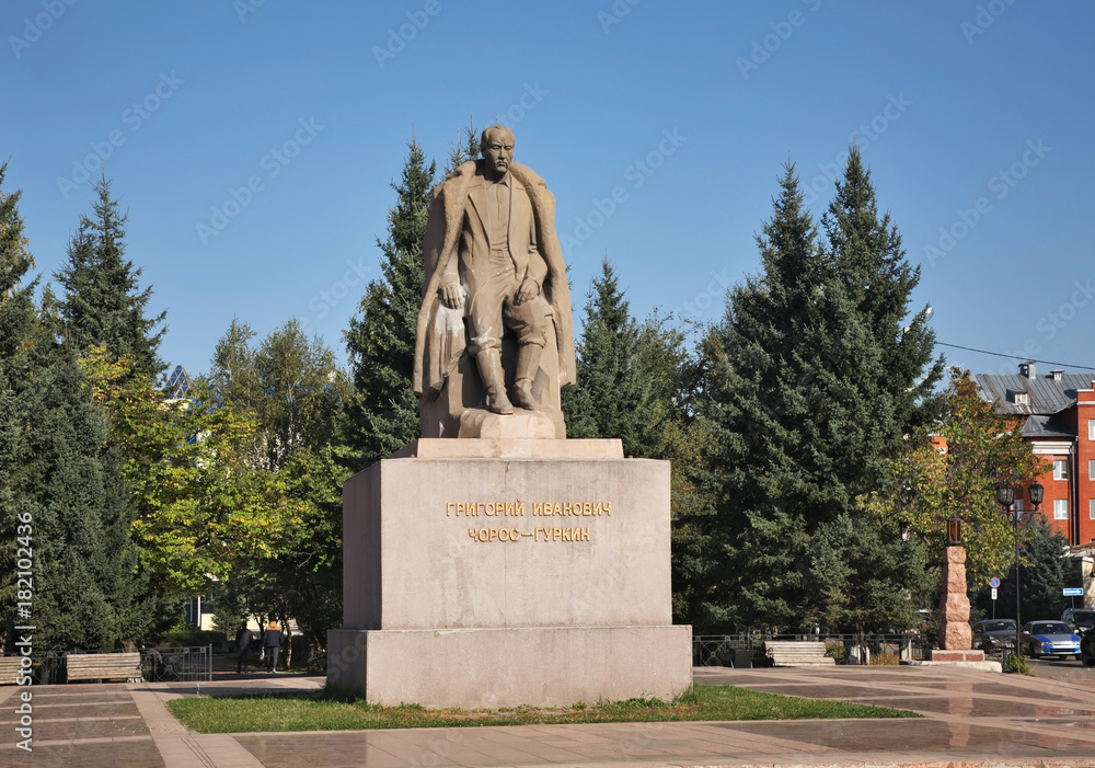 Obraz premium Monument to Grigory Gurkin in Gorno-Altaysk. Altai Republic. Russia