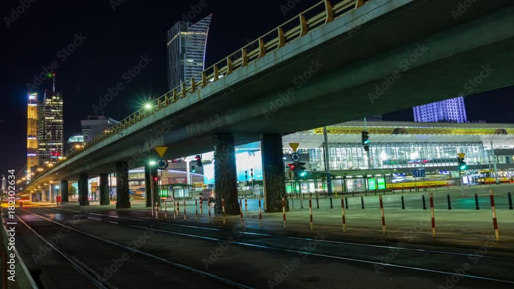 Night traffic in Warsaw, Poland. Long exposure timelapse. Busy rush hours at city centre. Night traffic in Warsaw, Poland. Long exposure timelapse. Busy rush hours at city centre.