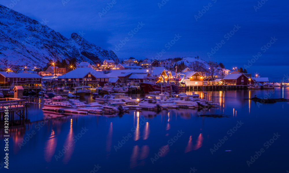 Small fishing village in Lofoten islands, Norway 