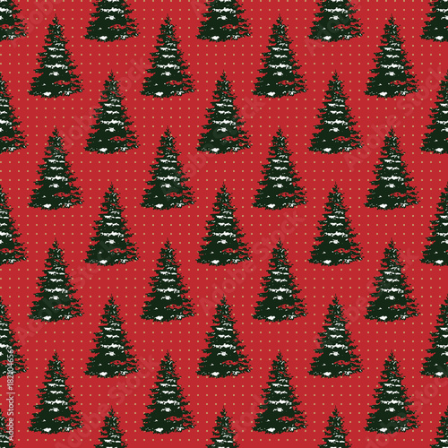Seamless Merry Christmas Festive Pattern with Tree