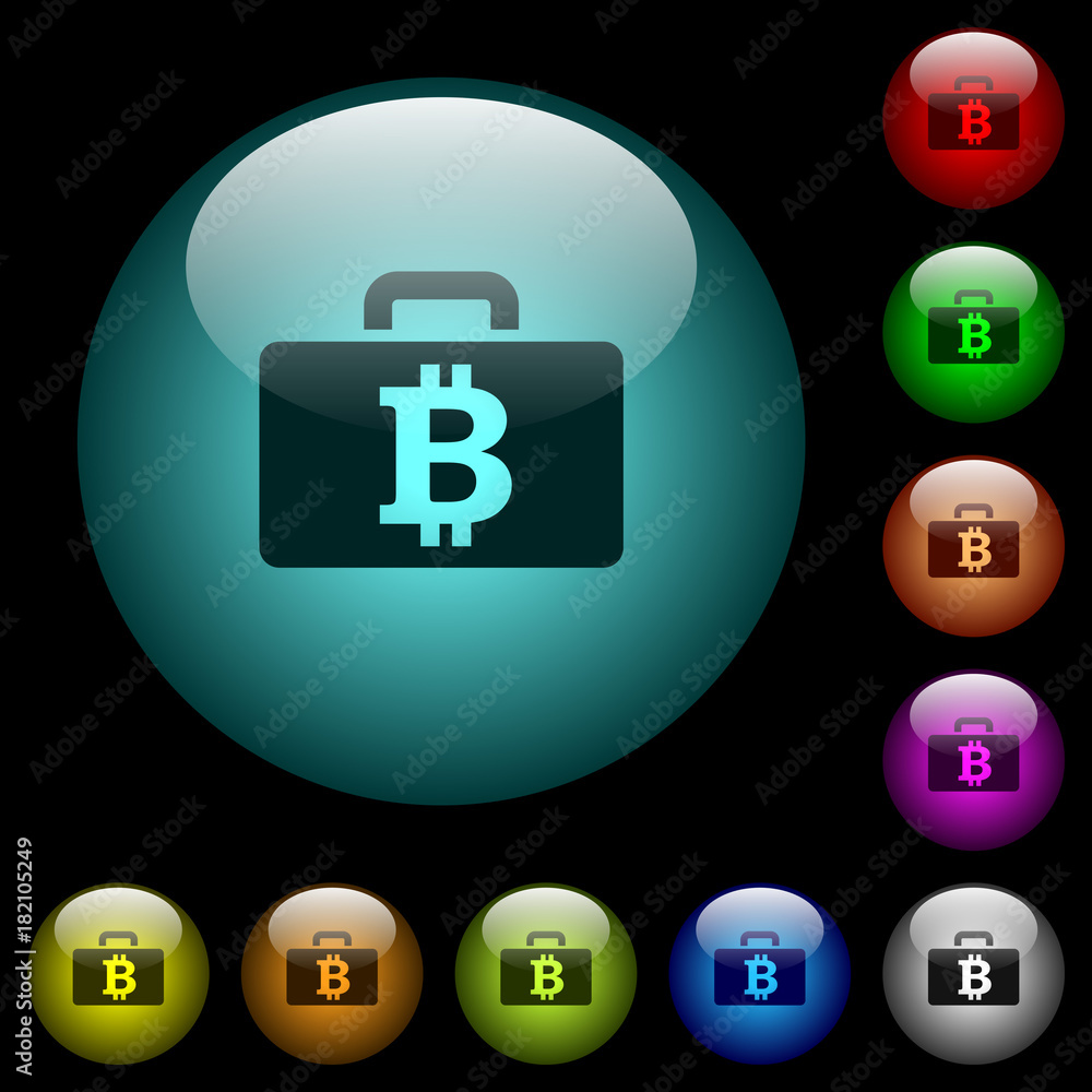 Bitcoin bag icons in color illuminated glass buttons Bitcoin bag icons in color illuminated glass buttons