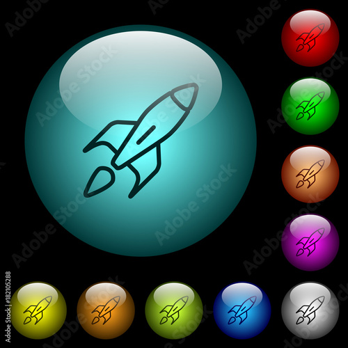 Launched rocket icons in color illuminated glass buttons