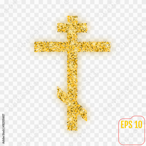 Vector illustration of golden cross. Gold confetti concept