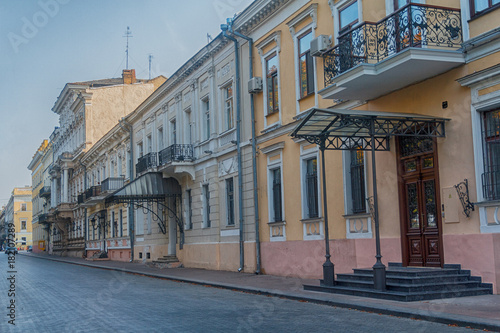 Street with a beautiful building in a classic style. Odessa, Primorsky boulevard