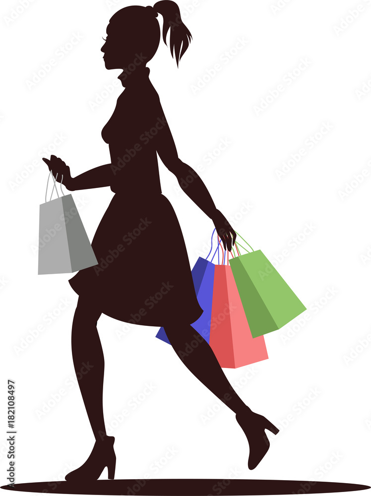 illustration of girl running with shopping