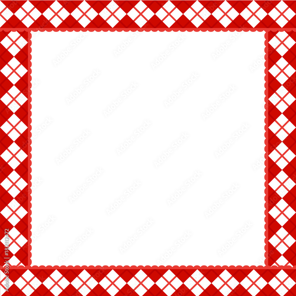 Cute Christmas or new year frame with red and white diamond pattern. Vector illustration, border, template with copy space for design. Cute Christmas or new year frame with red and white diamond pattern. Vector illustration, border, template with copy space for design.