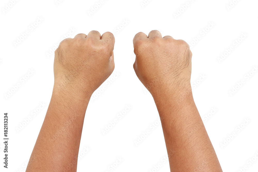 Two hands fist white background. Two hands fist white background.