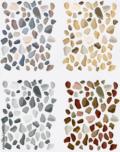 Different rock or pebble variety shape and color set clip art basic vector illustration.